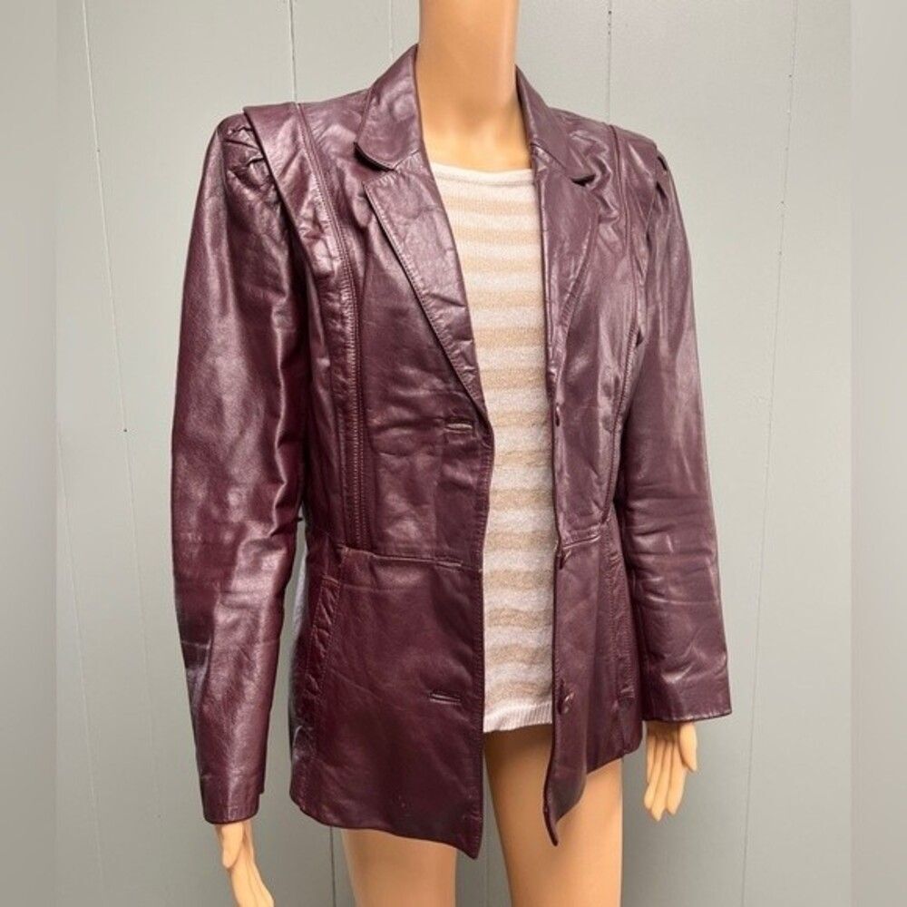 Vintage Berman’s | Burgundy Leather Jacket with Removable Inner Shell. Size 14